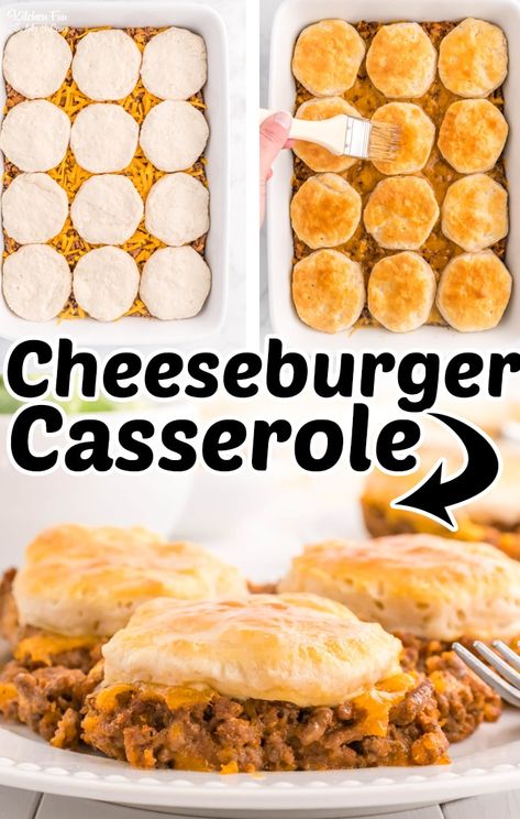 This Cheeseburger Casserole is meaty, cheesy, and super filling. Make this easy to make a recipe for dinner for the family. #recipes #dinner Quick Dinner Ideas Hamburger Meat, Ground Beef Recipes For Picky Eaters, Easy Ground Hamburger Recipes, Ground Beef And Biscuit Recipes, Supper Ideas With Hamburger, Quick Fall Dinner, Recipes With Hamburger Meat, Easy Hamburger Casserole, Hamburger Casseroles Recipes