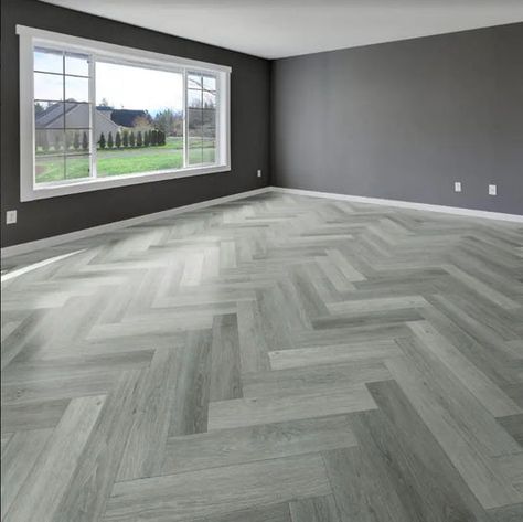 Spc Flooring Living Room, Grey Lvt Flooring, Grey Herringbone Floor, Basement Tile, Bedroom Floor Tiles, Herringbone Hardwood Floors, Grey Vinyl Flooring, Herringbone Tile Floors, Herringbone Flooring