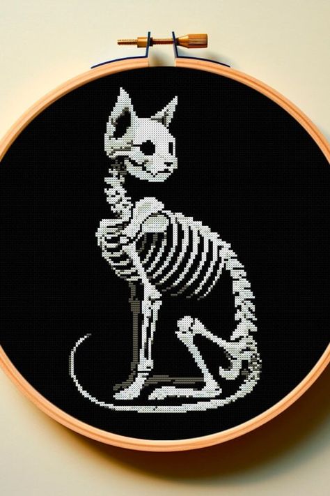 Cross Stitch Pattern PDF Cat Skeleton Elegant-skull Raven Rook Crow Goth Macabre Spooky Romantic Love Trendy Design Easy Cute Funny Dark - Etsy Funny Dark, Cross Stitch Projects Ideas, Cat Skeleton, Stitch Stuff, Gothic Cross, Stitching Art, Embroidery Inspiration, Cross Stitch Art, Diy Embroidery