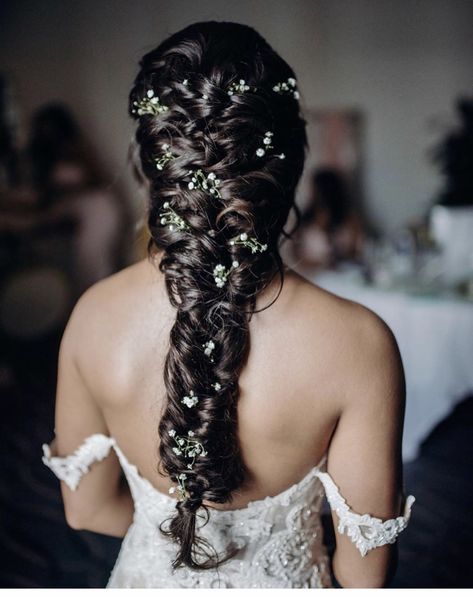 Real Mariee Bride wearing Martina Liana Style 1012 with Tangled themed wedding hair with fresh flowers and an intricate braid. Wedding hair inspiration for sure! Wedding Braid Hairstyles With Flowers, Rapunzel Inspired Wedding Hair, Tangled Inspired Wedding Hair, Braided Bridal Hair With Veil, Flower Braid Wedding Hair, Bridal Hair Braid With Flowers, Fantasy Bridal Hair, Rapunzel Bridal Hair, Wedding Hair Braid Flowers