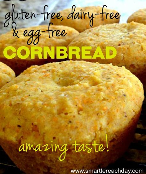 Egg Free Cornbread Recipe, Gluten Free Vegan Cornbread, Dairy Free Cornbread, Vegan Cornbread, Skillet Cornbread, Patisserie Sans Gluten, Pain Sans Gluten, Cornbread Muffins, Easy Skillet