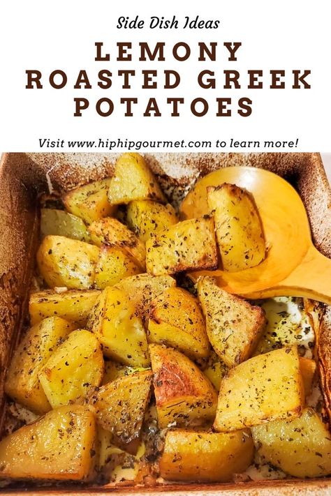 dish of roasted potato chunks seasoned with oregano, lemon, garlic, salt, pepper and olive oil, greek style Greek Easter Recipes, Gold Potato Recipes, Greek Style Potatoes, Greek Roasted Potatoes, Greek Night, Lemon Roasted Potatoes, Greek Lemon Potatoes, Best Side Dish, Potatoes In Oven