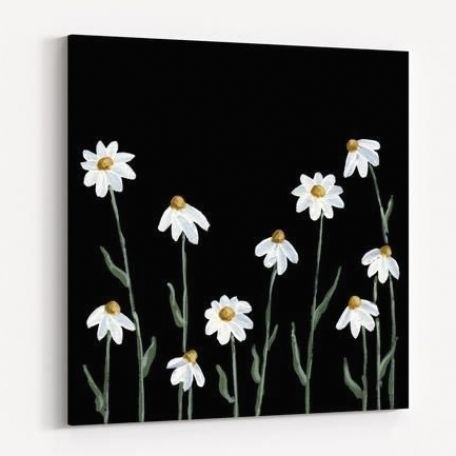 Daisy by The Cranberry Finch wall art available on poster, stretched canvas, framed print, and metal print. White and yellow daisy flowers with a black background. #painting Mini Tela, Black Background Painting, Black Canvas Art, Black Canvas Paintings, Small Canvas Paintings, Simple Canvas Paintings, Cute Canvas Paintings, Easy Canvas Art, Cat Air