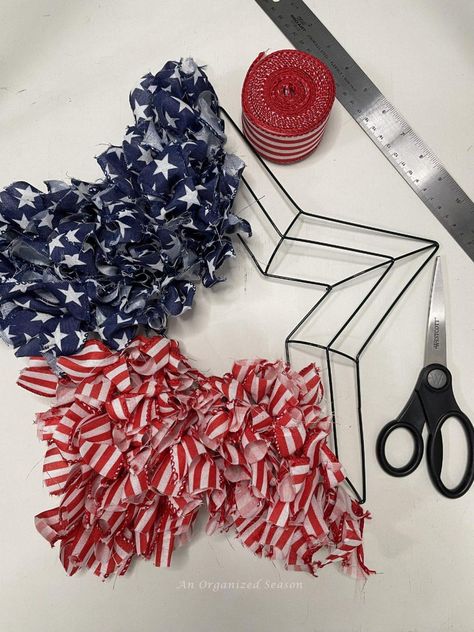 Do you like to decorate for every holiday? Why not celebrate your patriotism with a sensational DIY 4th of July wreath? Dollar Tree Star Wreath Ideas, Americana Centerpieces, Patriotic Wreaths For Front Door Diy, Dollar Tree Patriotic Wreath, Star Wreath Form, America Crafts, College Wreaths, Watermelon Craft, Patriotic Wreath Diy