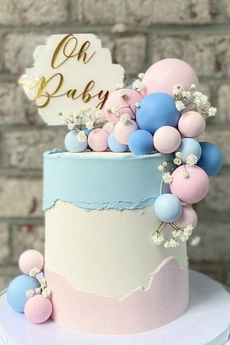 Unique Gender Reveal Party Ideas, Baby Shower Gender Reveal Cake, Fancy Baby Shower, Oh Baby Cake, Baby Reveal Cakes, Baby Shower Cake Designs, Oh Baby Cake Topper, Cake Topper Acrylic, Gateau Baby Shower