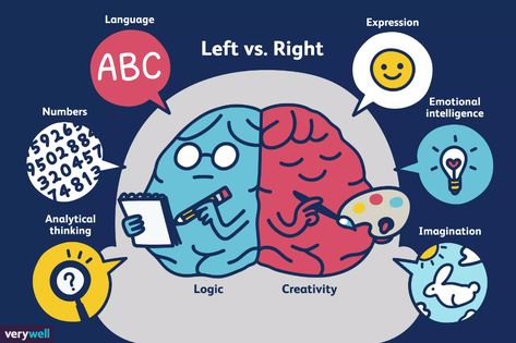 Left Vs Right Brain, Left Brain Vs Right Brain, Left And Right Brain, Left Brain Right Brain, Brain Drawing, Left Brain, Brain Learning, Brain Gym, Teaching Biology