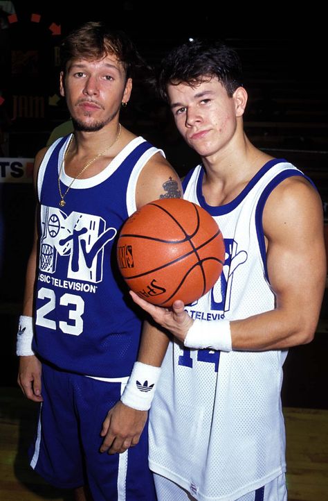 Here he is at the 1991 event with his big brother Donnie. What a couple of hunks, right? Donnie And Mark Wahlberg, Wahlberg Brothers, 90s Men, Luke Perry, Donnie Wahlberg, Mark Wahlberg, New Kids On The Block, Celebrity Dads, Kids On The Block