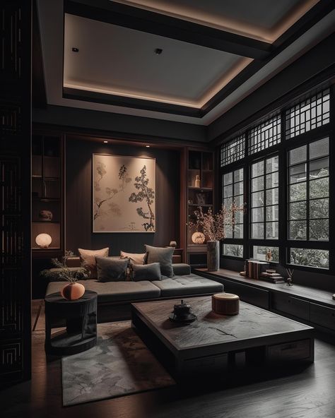 Chinese Interior Design Modern, Chinese Farmhouse, Chinese House Design, Dark Modern Home, Modern Chinese Interior, Living Room Designs Modern Luxury, China Aesthetic, Chinese Interior Design, Living Room Designs Modern