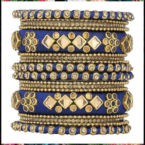 Ethnic Handmade Silk Thread Faux Stone Studded Bangle Set Chuda Indian Wedding Wear Fashion Jewelry for Women Types Of Jewellery, Designer Bangles, Indian Wedding Jewelry Sets, Nose Pins, Heritage Jewellery, Set Bracelet, Thread Bangles, Indian Wedding Wear, Gold Plated Bangles