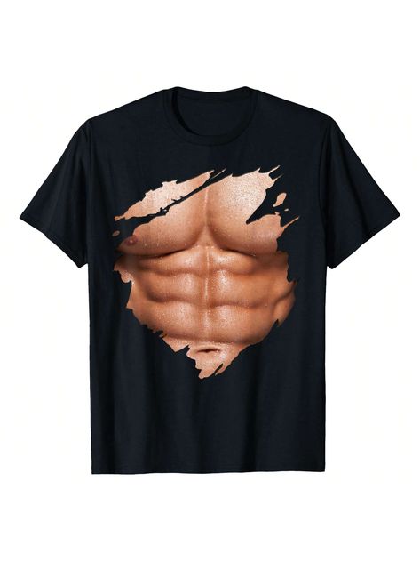 This T-shirt is very slim-fitting and suitable for people of all ages. It is made of pure cotton and is very skin-friendly.Chest Six Pack Abs Muscles Bodybuilder T-Shirt Women's Summer Short Sleeve T-Shirt Black Casual  Short Sleeve Fabric Colorblock,Figure,Random Print  Slight Stretch Summer Women Clothing, size features are:Bust: ,Length: ,Sleeve Length: Fake Muscles, Abs Muscles, Muscle Bodybuilder, Great Halloween Costumes, Yoga Crop Tops, Ripped Abs, Put In The Work, Workout Tops For Women, Womens Summer Shorts