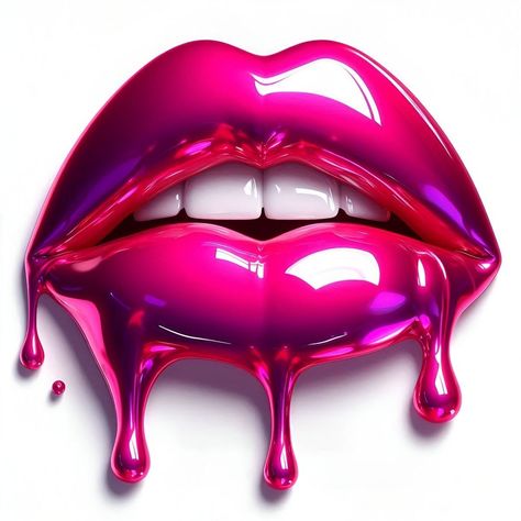 Cartoon Kiss, Pink Lips Art, Lip Artwork, Pop Art Lips, Lips Art Print, Lips Art, Dynamic Shapes, Dripping Lips, Lip Wallpaper