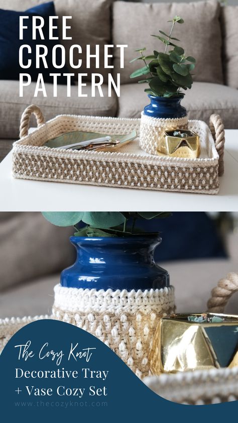 Crochet Coffee Table Basket, Small Crochet Home Decor, Crochet Key Basket, Crochet Jute Basket Pattern Free, Crochet Centerpiece Pattern Free, Crochet Diy Ideas Home Decor, Crochet Knick Knacks, Crochet Living Room Decor, Crochet Bathroom Decor