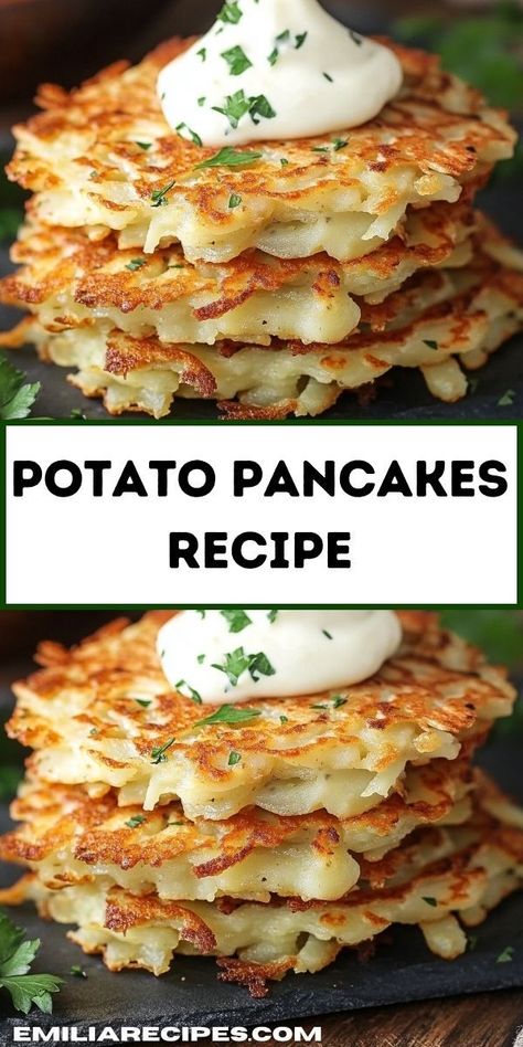 Need breakfast recipes? This Crispy and Delicious Potato Pancakes Recipe is a must-try! Ideal for breakfast or breakfast for dinner, it's one of the best potato recipes and pancakes recipes easy to make. Easy Potato Pancake Recipe, Top Breakfast Recipes, Potato Pancakes Easy, Crispy Potato Pancakes, Potato Pancakes Recipe, Potatoe Pancake Recipe, Potatoes Recipes, Creamed Potatoes, Pancakes Easy