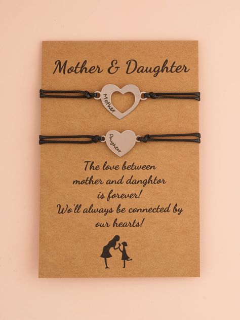 Black Fashionable Collar  Stainless Steel   Embellished   Fashion Jewelry Mom Daughter Jewelry, Mother Daughter Bracelet Set, Mother Daughter Bracelets, Mother Daughter Gifts, Costume Jewelry Necklaces, Mother And Daughter, Wish Bracelets, Mom Daughter, Heart Decorations