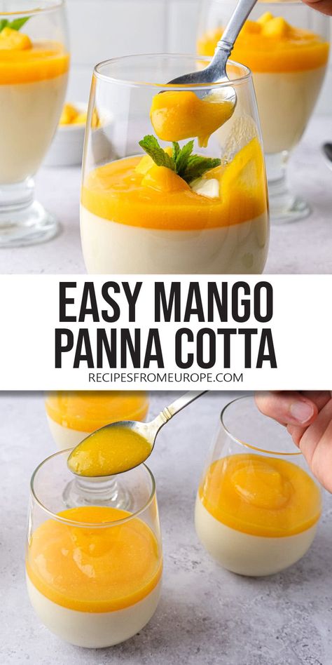 Coconut Mango Dessert, Mango Pulp Recipes Desserts, Mango Puree Desserts, Mango Desserts Recipes, Mango Puree Recipe Desserts, Fruity Dessert Ideas, Puree Desserts, Mango Nectar Recipes, Mango Panacotta