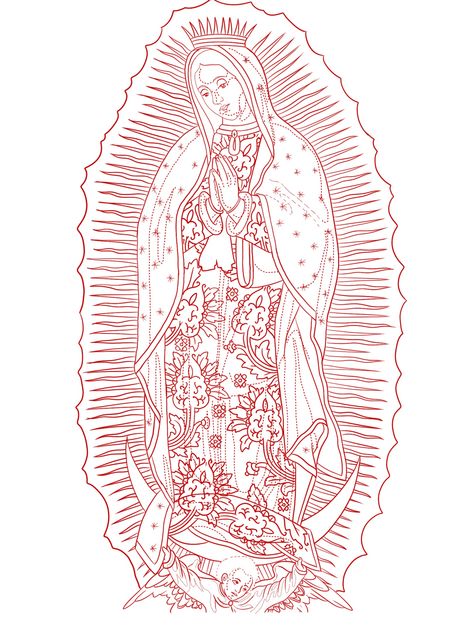 Virgen Mary Back Tattoo, Blessed Mother Tattoos Virgin Mary, Virgin Mary With Roses Tattoo, Virgin Mary Statue Tattoo, Virgin Mary Outline Tattoo, Mother Mary Tattoo For Women, Virgin Mary Tattoo Design Drawing, Virgen Mary Tattoo For Women, Virgin Mary Stencil