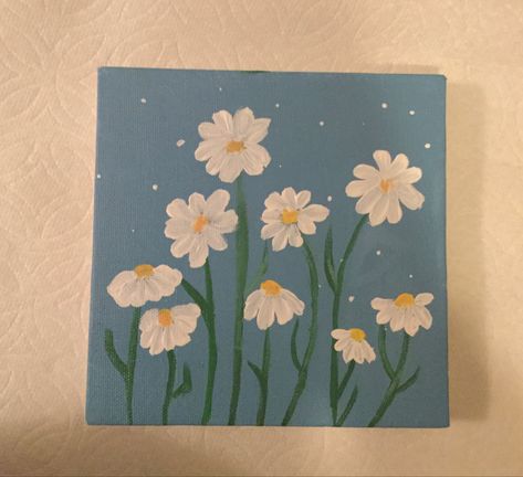 Tiny Canvases Paintings, Painting Ideas For Square Canvas, Mini Lienzos Ideas, Square Canvas Painting Ideas, Painting Mini Canvas, Mini Tela, Mini Toile, Flower Painting On Canvas, Sky Art Painting