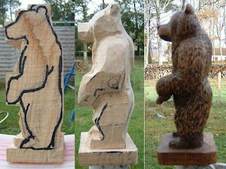 Bear Woodcarving Pattern Chainsaw Carving Patterns, Animals Clay, Tree Carvings, Chainsaw Wood Carving, Chainsaw Carvings, Simple Wood Carving, Wood Carving For Beginners, Bear Sculptures, Wood Spirit