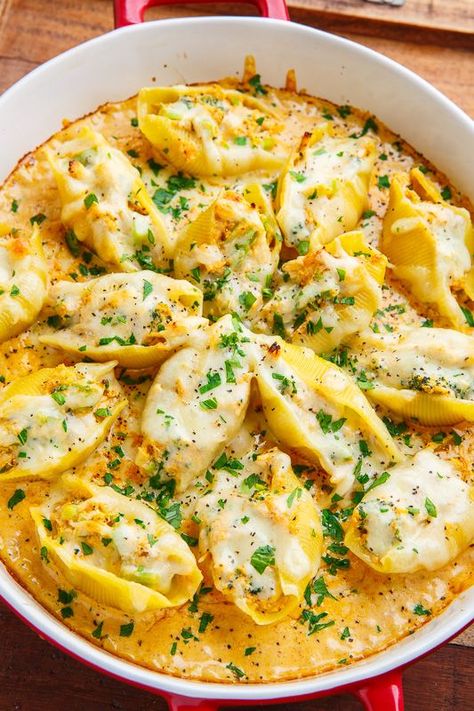 Big Shell Pasta Recipes Chicken, Quick Filling Meals, Cajun Shrimp Stuffed Shells, Stuffed Noodle Recipes, Chicken And Asparagus Stuffed Shells, Boujee Dinner Recipes, Stuffed Dinner Recipes, Cajun Chicken Alfredo Stuffed Shells, Cajun Chicken Stuffed Shells