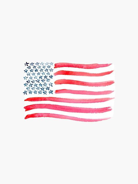 "American Flag Watercolor" Sticker by missgrumpypants | Redbubble American Flag Drawing, American Flag Wall Hanging, Segi Lima, School Flag, Flag Watercolor, Syria Flag, American Flag Wall Decor, 4th Of July Wallpaper, American Flag Painting