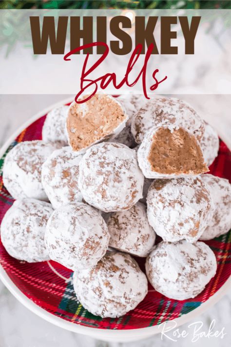 Christmas Whiskey Bubbles, Christmas Bourbon Balls, Whiskey Cookies Recipe, Boozy Christmas Cookies, No Bake Bourbon Balls, Fireball Balls Recipe, Bourbon Balls Recipe Easy, Fireball Whiskey Balls, Peanut Butter Whiskey Balls