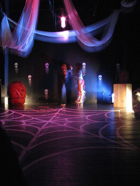 halloween dancefloor by cplbasilisk, via Flickr Halloween Dance Floor Ideas, Haunted Ballroom Decorations, Middle School Halloween Dance Ideas, Halloween Party Dance Floor, Halloween Dance Floor, Haunted School Aesthetic, School Halloween Dance, Halloween Dance Decorations, School Dance Decorations