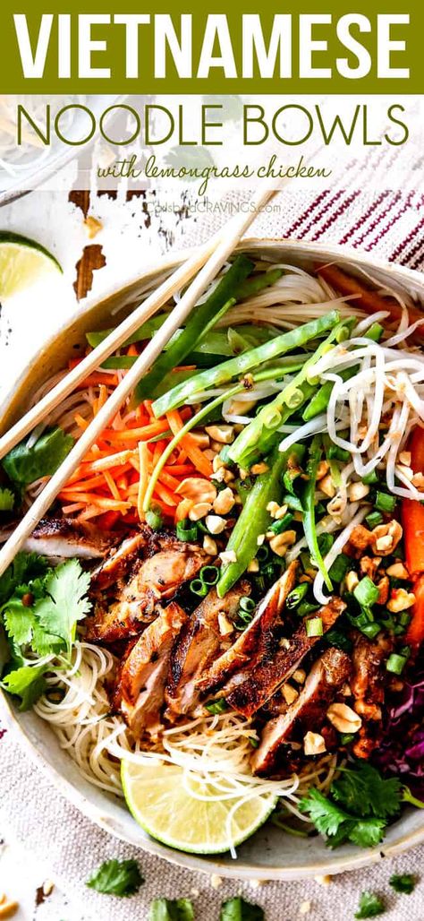 Lemongrass Chicken Noodle Bowl, Vietnamese Grilled Pork Rice Noodle Bowl, Lemongrass Noodle Bowl, Vietnamese Grilled Chicken Vermicelli, Vietnamese Chicken Noodle Salad, Thai Noodle Bowls, Vietnamese Chicken Noodle Bowl, Chicken Rice Noodle Bowl, Vietnamese Bowl Recipes