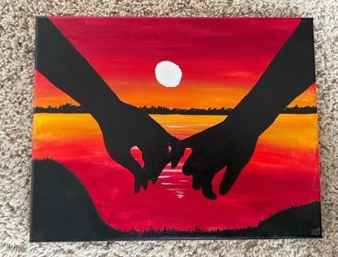 Sunset Couple Painting Easy, Love Painting Canvas For Him Easy, Couples Easy Painting Ideas On Canvas, Relationship Canvas Painting, Romantic Paintings For Him, Acrylic Painting For Boyfriend, Cute Love Paintings Easy, Love Paintings For Boyfriend, Couple Sunset Painting