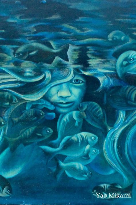 Marmeid painting. Enviromental art. Bring awareness about ocean. Ocean theme to share care to who lives under the water. Woman Ocean Art, Under The Surface Art, Beachy Art Painting, Under The Ocean Painting, Ocean Theme Painting, Under Water Painting, Under Water Art, Sea Drawings, Manifestation 2023