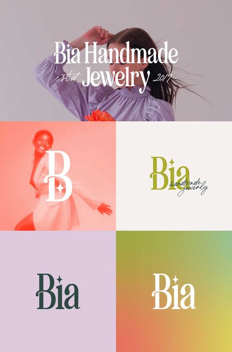 Feminine Gradient Branding for handmade jeweler. Colorful Branding Design | Feminine Color Palette | Gradient Color Palette | Sneak Peak | Brand Board Brand Color Palette Feminine, Clay Jewelry Business, Gradient Branding, Gradient Color Palette, Brand Identity Colors, Colorful Branding, Feminine Color Palette, Hey Babe, Gradient Logo