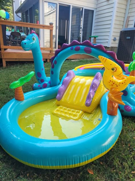 An awesome find a Target! We were so excited to find this kids pool.on sale. It was the perfect fit for the dino party! Ab Roller Workout, Yoda Wallpaper, Bedroom Toys, Bouncy House, Second Birthday Ideas, Elf Activities, Light Up Sneakers, Baby Gadgets, Swimming Activities