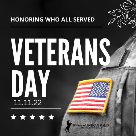 On Veteran’s Day this Friday 11.11.2022 Wildwood Antique Mall of Wildwood, FL would like to honor our Veterans with 10% OFF on any  item found in booths that have a red, white and blue star posted to their space. (Must show ID of active or inactive Veteran status). #veterans #veterandiscount #veteransday Remembrance Day Posters, Veterans Discounts, Happy Veterans Day, Veteran’s Day, Remembrance Day, Military Veterans, Marketing Business, Our Country, Veterans Day