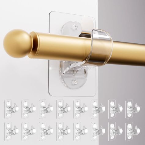 PRICES MAY VARY. No Drill No Screw Needed Curtain Rod Holders Brackets 16-Pack Hold up to 20 Lbs: Each pair of brackets can support up to 20 lbs. Crafted from premium Transparent PET plastics, these brackets are engineered to maintain clarity and resist yellowing and deformation over time, ensuring lasting performance and appearance Adhesive Brackets for Curtain Rods 0.5'' - 1.3''Diameter: These self-adhesive curtain rod brackets are designed for curtain rods ranging from 0.5 to 1.3 inches in di Easy Hang Curtain Rod, No Curtain Rod Curtains, Curtain Rod No Drill, Rental Friendly Curtain Rod, No Screw Curtain Rods, Wooden Dowel Curtain Rod, Hang Curtains Without Holes, Curtains Without Holes, Curtain Rod Ideas