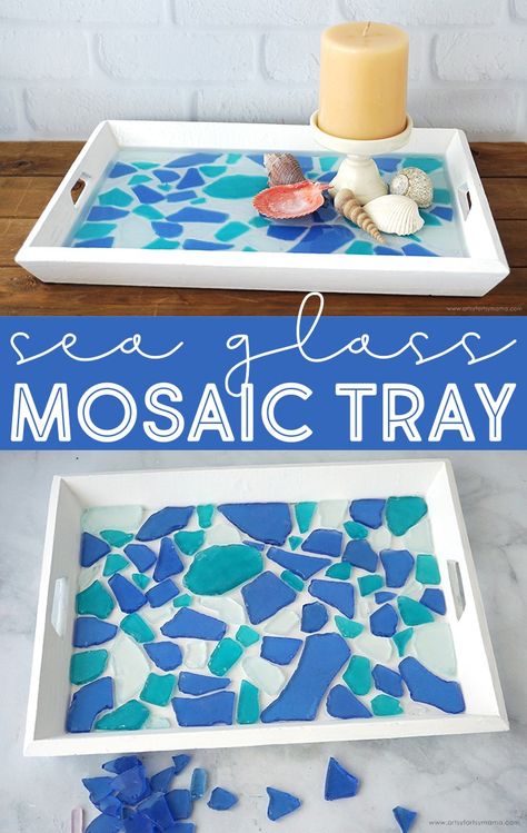 Sea Glass Mosaic Tray #resin #resincrafts #resintutorial #diytray #beachcrafts #seaglass #diyresin #homedecor #beachdecor #mosaic #seaglassdecor #diydecor Mosaic Coasters Diy, Sea Glass Resin, Dremel Ideas, Ocean Theme Crafts, Sea Glass Decor, Sea Glass Mosaic, Mosaic Tray, Tray Resin, Diy Tray