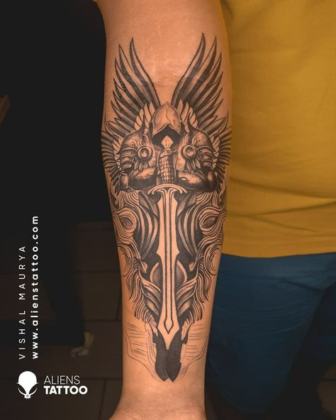 Warrior Shoulder Tattoo Men, Shoulder Warrior Tattoo, Peaceful Tattoos For Men, Warrior Wings Tattoo, Battle Tattoo Warriors, Celtic Warrior Tattoo For Men, Warrior Theme Tattoo, Warrior Spirit Tattoo, Warrior Leg Tattoo Men