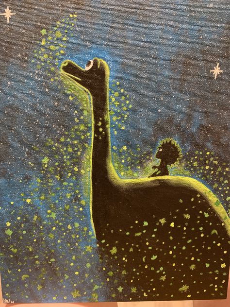 Acrylic painting, disney Disney Abstract Art, Dinosaur Painting, Good Dinosaur, Boards Ideas, Birthday Painting, The Good Dinosaur, Spring Painting, Kids Ideas, Painted Books