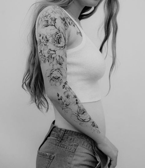 Cherie Tattoo, Feminine Sleeve Tattoo Ideas, Normal Tattoo, Mandala Sleeve Tattoo, Arm Floral Tattoo, Sleeve Sketch, Photoshoot Tattoo, Floral Sleeve Tattoo, Alice In The Wonderland