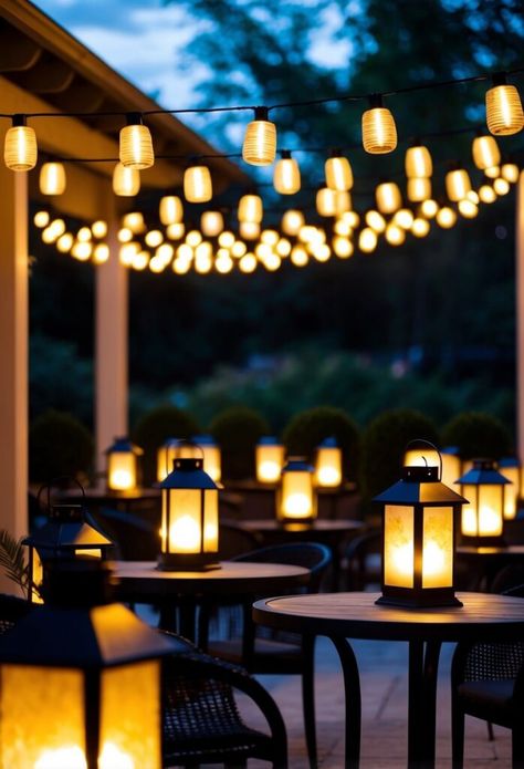 20+ Stunning Hanging Patio Light Ideas To Brighten Your Outdoor Space Patio Hanging Lights, Outdoor Lantern Ideas, Patio Light Ideas, Cage String Lights, Paper Lantern String Lights, Hanging Patio Lights, Edison Bulb String Lights, Copper Wire Fairy Lights, Vintage String Lights