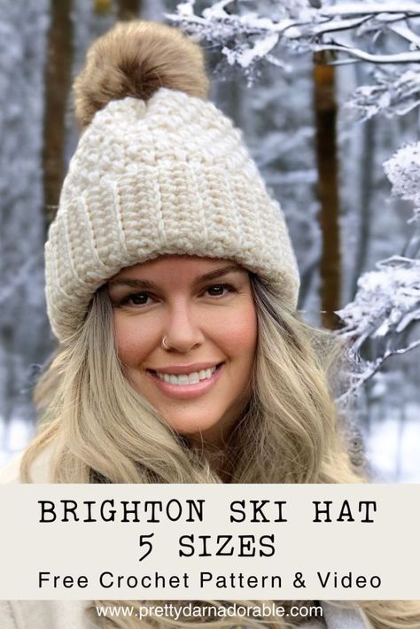 Crochet Cat Beanie, Free Crochet Hat Pattern, Bulky Yarn Patterns, Bulky Crochet, Bulky Yarn Crochet, Cap Crochet, Crochet Adult Hat, Alpine Ski, Crochet Winter Hats