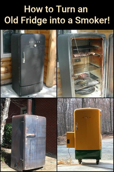 Smoker From Old Fridge, Vintage Refrigerator Repurposed, Repurpose Old Fridge, Antique Refrigerator Repurposed, Ideas For Old Fridges, Uses For Old Refrigerators, Vintage Fridge Repurpose, Old Fridge Ideas, Old Refrigerator Repurpose