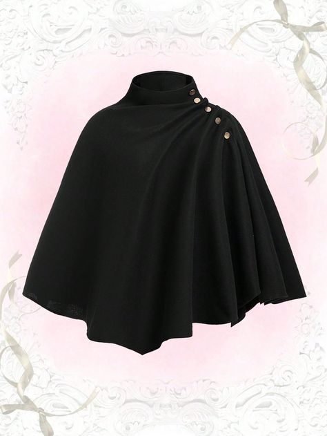 Cape Fashion Women, Cloak Designs, Cape Aesthetic, Short Poncho, Black Dress Long Sleeve, Modern Cape, Cape Outfit, Black Cloak, Cape Fashion