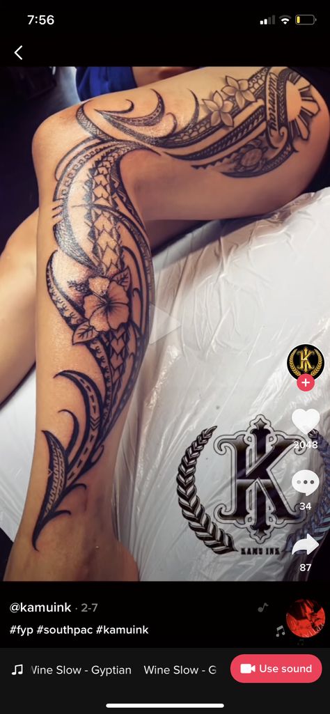 Hawaiian Polynesian Tattoo, Poly Tattoos For Women Leg, Traditional Samoan Tattoo Women, Full Side Leg Tattoos Women, Leg Tattoos Women Words, Hawaiian Leg Tattoos For Women, Samoan Leg Tattoo For Women, Polynesian Leg Tattoos Women, Polynesian Tattoos Women Meaning