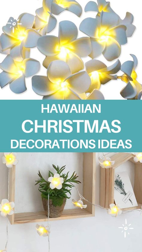 Hawaiian Christmas Tree Ideas, Coastal Christmas Crafts Diy, Hawaiian Christmas Centerpieces, Hawaiian Christmas Traditions, Hawaiian Theme Christmas Party, Hawaii Christmas Decorations, Hawaiian Christmas Decor, Christmas Hawaiian Theme, Summer Christmas Decorations