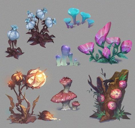 Plant Concept Art, Alien Plants, Logo Fleur, Props Concept, Props Art, Game Concept Art, Arte Sketchbook, Game Concept, Fantasy Concept Art