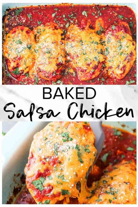 Baked Salsa Chicken Recipe, Baked Salsa Chicken, Salsa Chicken Bake, Salsa Chicken Recipe, Salsa Chicken, Easy Baked Chicken, Easy One Pot Meals, Beans And Rice, Baked Chicken Recipes