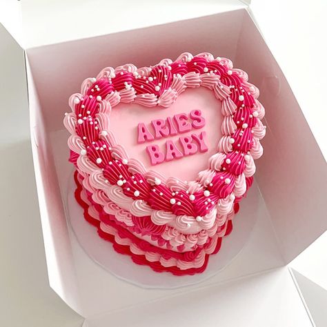 Aries Cake, Hot Pink Cakes, Heart Birthday Cake, 22nd Birthday Cakes, Hot Pink Birthday, 25th Birthday Cakes, Aries Baby, Vintage Birthday Cakes, Aries Birthday