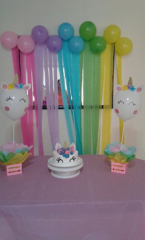 Simple Unicorn Decorations, Simple Unicorn Party, Simple Unicorn Birthday Decorations, Cumple Unicornio Ideas Decoracion, Diy Birthday Party Decorations, Unicorn Birthday Party Decorations, Unicorn Themed Birthday Party, Rainbow Unicorn Birthday, Birthday Party Decorations Diy