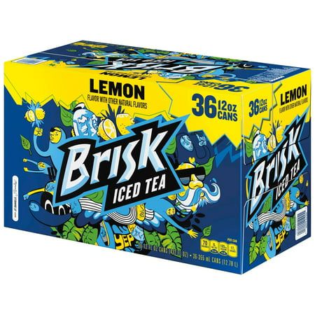 Lipton Brisk Lemon Iced Tea 36 Pack 12 ounces. The original iced tea with tons of attitude. The one with the bold lemon flavor that kicked iced tea off the back porch and gave it some street cred. Now that's Brisk, baby. Iced Tea With bold lemon flavor. Light, crisp and refreshing. Brisk Iced Tea, Lemon Iced Tea, Soda Flavors, Peach Ice Tea, Family Bbq, Flavor Ice, Beverage Packaging, Chocolate Almonds, Iced Tea