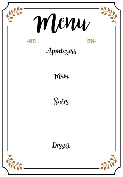 Thanksgiving Dinner Menu Template Free Dinner Template, Home Menu Template, Food Menu Template Free Design, Menu Template Blank, Free Menu Planning Printable, Menu Printable Free, Menu Template Free Printable Restaurant, Dinner Menu Template, Restaurant Menu Template Free Editable