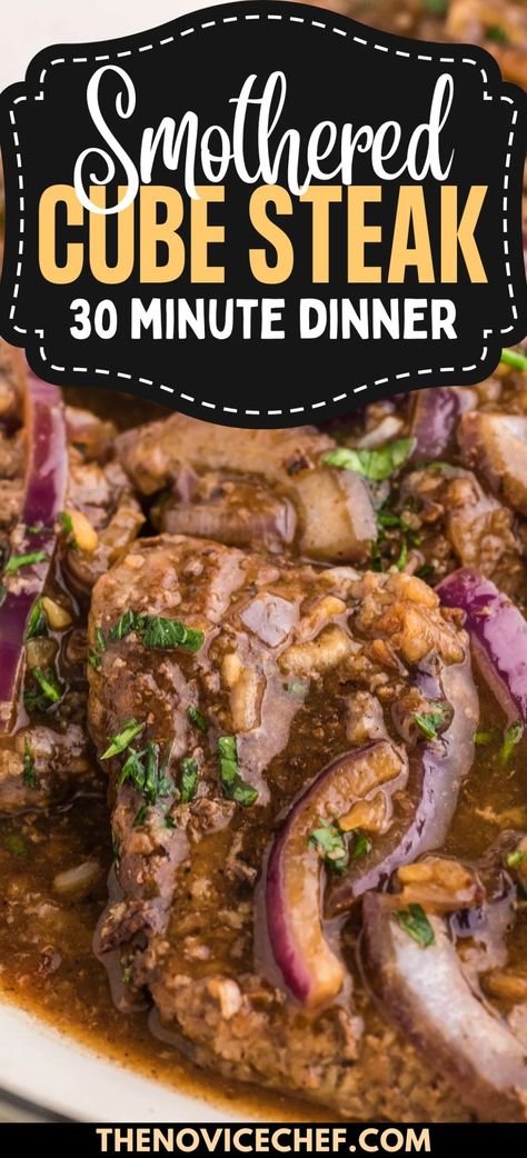 This Smothered Cube Steak is sure to become a family favorite! Tender, golden-brown cube steak is smothered in a rich onion gravy for a feel-good meal you’ll crave. Best Cubed Steak Recipe, Cubed Steak Recipes Easy, Smothered Cube Steak, Cube Steak Crock Pot Recipes, Cube Steak Recipe, Beef Cube Steak Recipes, Smothered Steak, Beef Cubed Steak, Cube Steak And Gravy